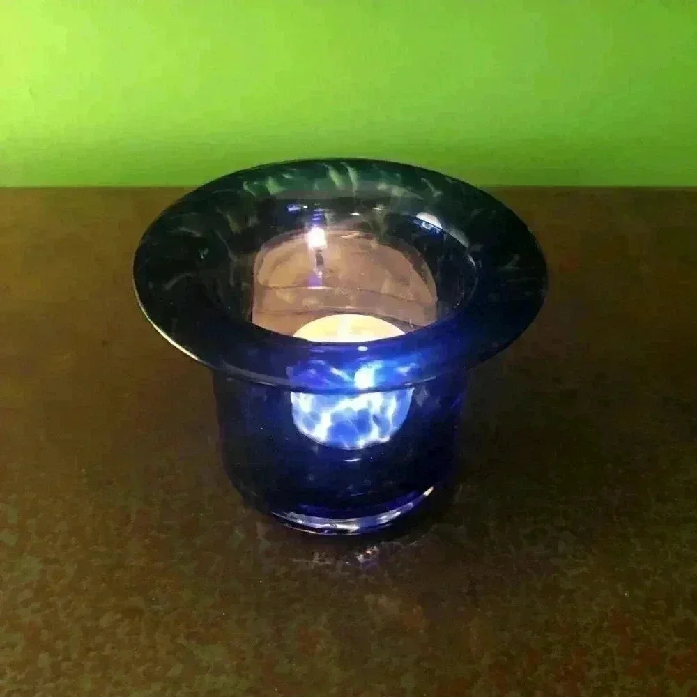 Handblown Glass Cobalt Blue Votive / Tea Light Candle Holder
